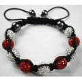 White And Red Shamballa Bracelet With Crystal Pave Beads BR44